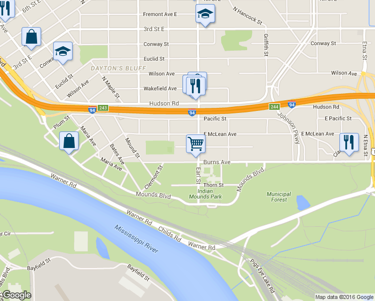 map of restaurants, bars, coffee shops, grocery stores, and more near 1027 Burns Avenue in Saint Paul