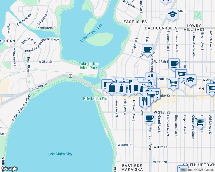 map of restaurants, bars, coffee shops, grocery stores, and more near in Minneapolis