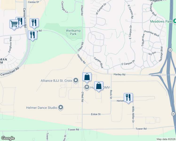 map of restaurants, bars, coffee shops, grocery stores, and more near 2000 O'Neil Road in Hudson