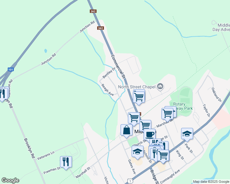 map of restaurants, bars, coffee shops, grocery stores, and more near 3 Reagh Avenue in Middleton