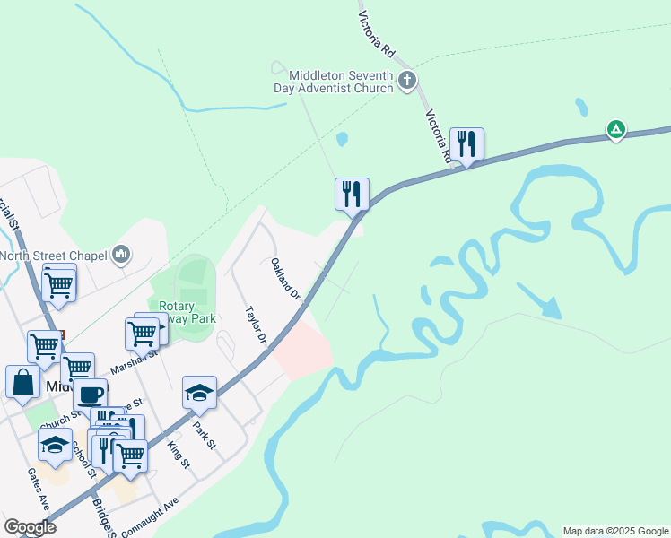 map of restaurants, bars, coffee shops, grocery stores, and more near 492 Main Street in Middleton