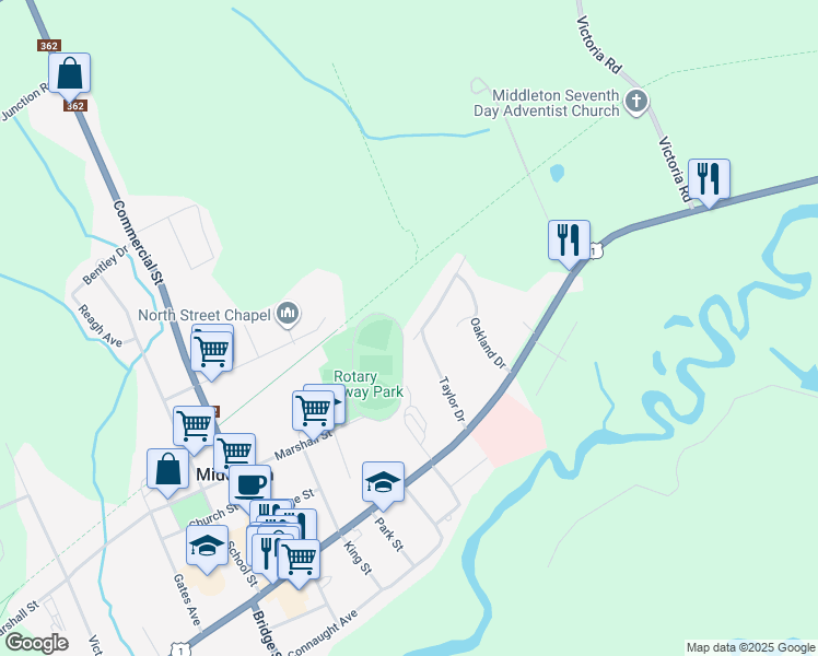 map of restaurants, bars, coffee shops, grocery stores, and more near 1 Pinecrest Drive in Middleton