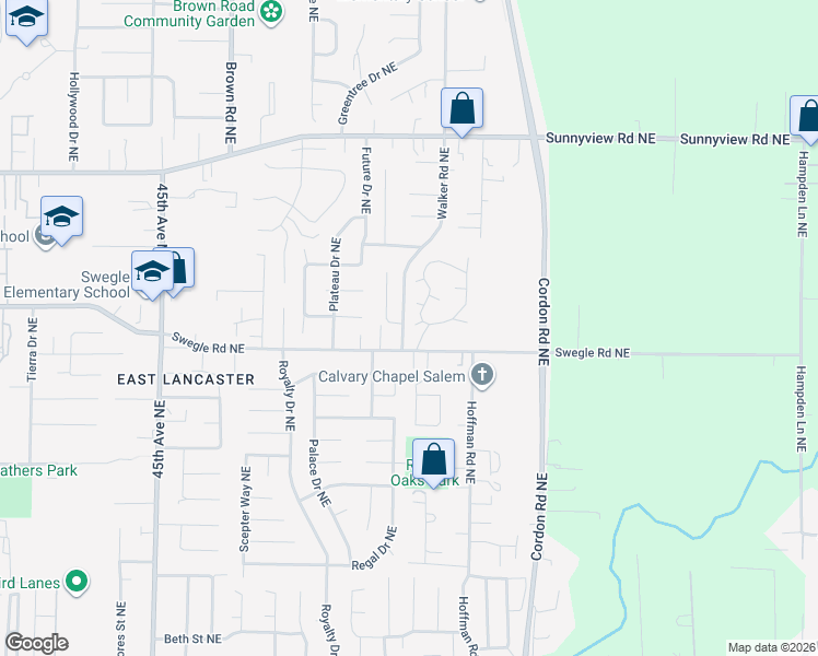 map of restaurants, bars, coffee shops, grocery stores, and more near 4842 Swegle Road Northeast in Salem