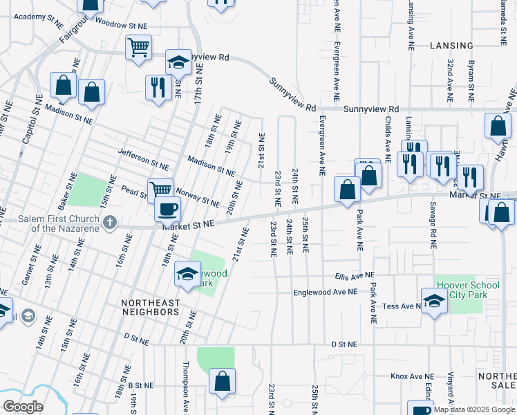 map of restaurants, bars, coffee shops, grocery stores, and more near in Salem
