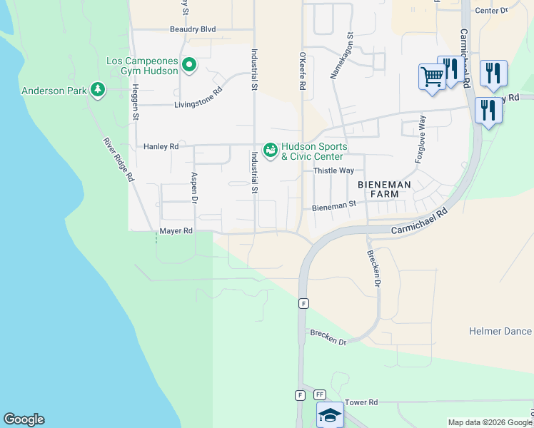 map of restaurants, bars, coffee shops, grocery stores, and more near 2211 Vine Street in Hudson