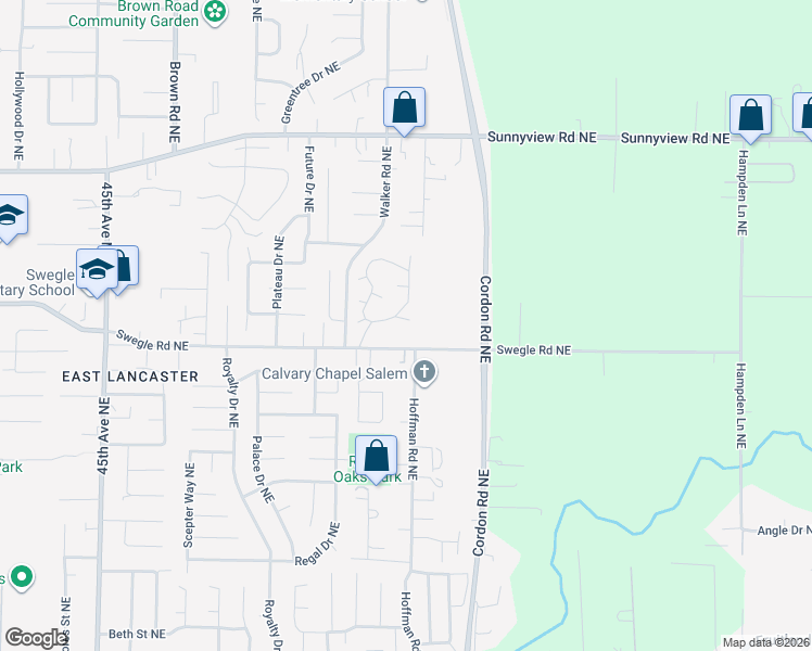 map of restaurants, bars, coffee shops, grocery stores, and more near 4962 Swegle Road Northeast in Salem