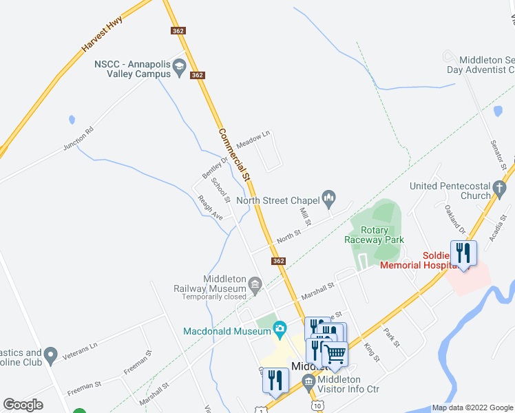 map of restaurants, bars, coffee shops, grocery stores, and more near Commercial Street in Middleton