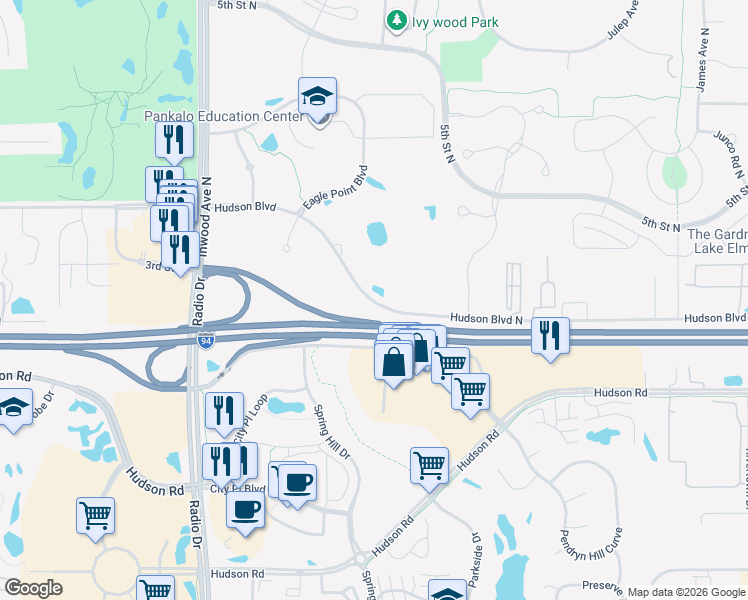 map of restaurants, bars, coffee shops, grocery stores, and more near U.S. 12 in Woodbury