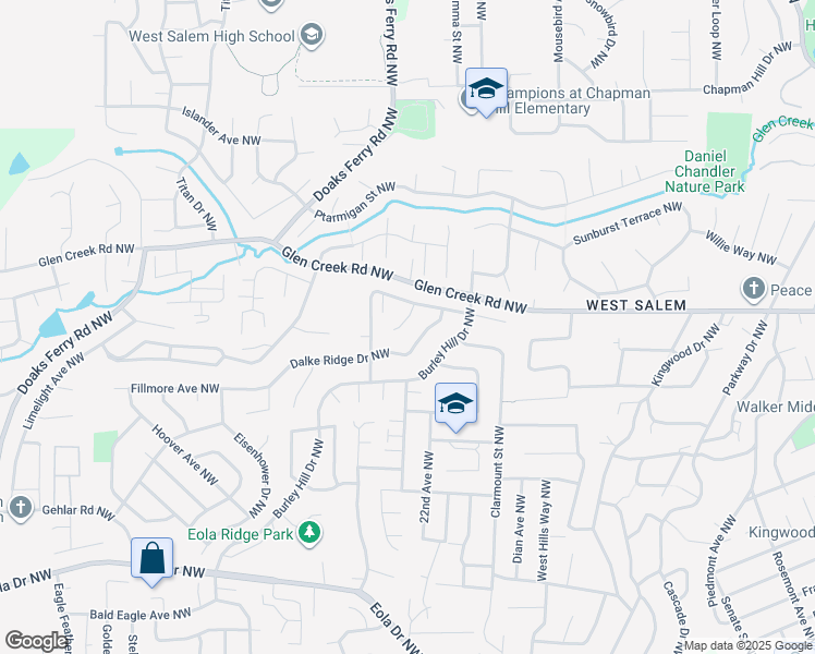 map of restaurants, bars, coffee shops, grocery stores, and more near 2219 Dalke Ridge Drive Northwest in Salem