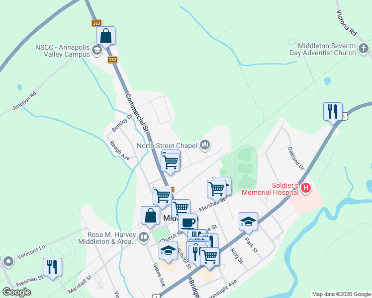 map of restaurants, bars, coffee shops, grocery stores, and more near 45 Mill Street in Middleton