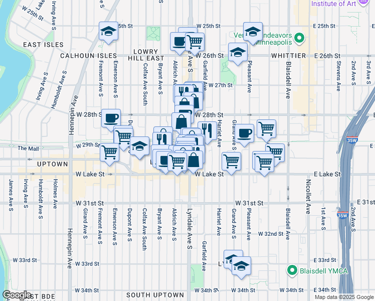 map of restaurants, bars, coffee shops, grocery stores, and more near 2904 Lyndale Avenue South in Minneapolis