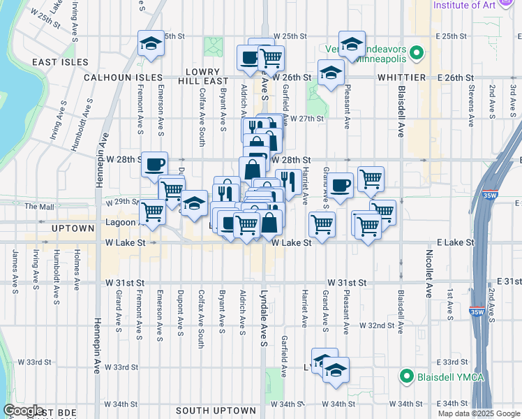 map of restaurants, bars, coffee shops, grocery stores, and more near 2910 Lyndale Avenue South in Minneapolis