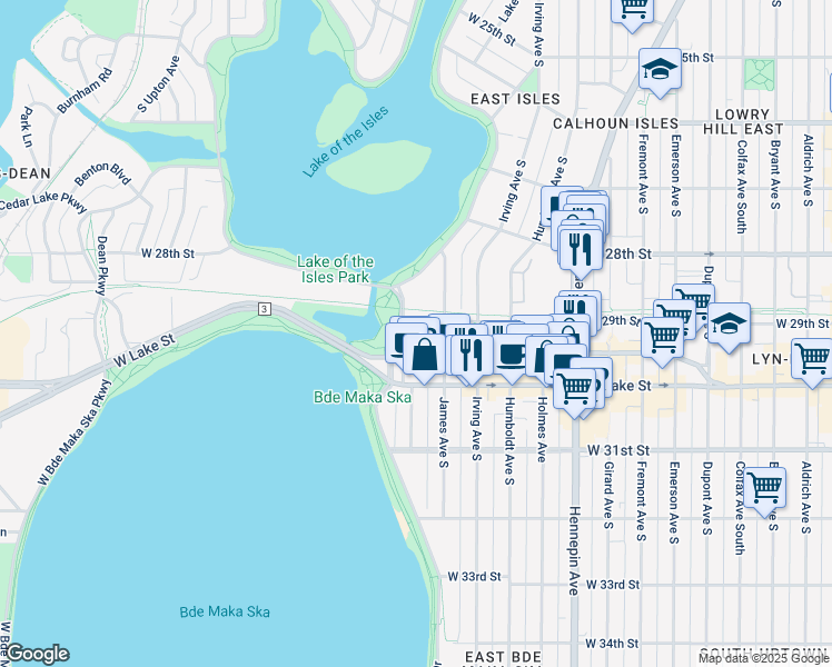 map of restaurants, bars, coffee shops, grocery stores, and more near 2867 Lake of the Isles Parkway East in Minneapolis