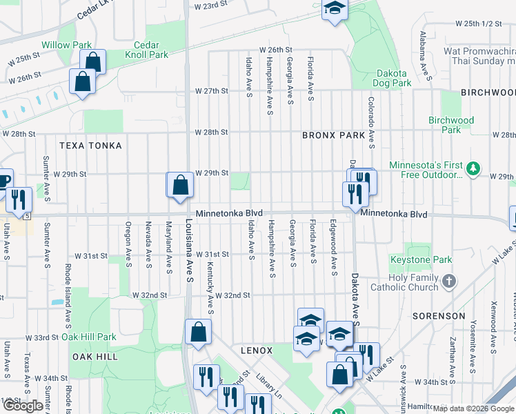 map of restaurants, bars, coffee shops, grocery stores, and more near 2924 Hampshire Avenue South in Minneapolis