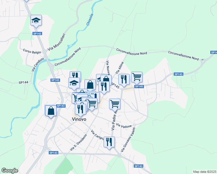 map of restaurants, bars, coffee shops, grocery stores, and more near 2 Via Nuova in Vinovo