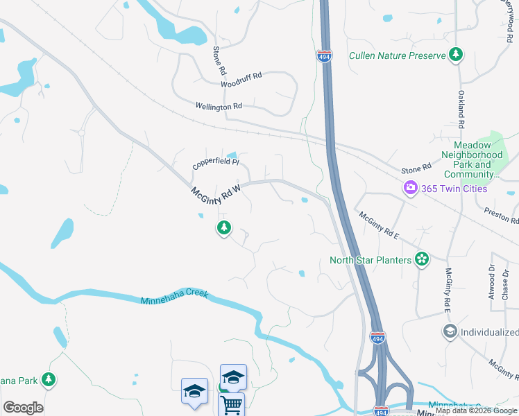 map of restaurants, bars, coffee shops, grocery stores, and more near 14601 McGinty Road West in Wayzata