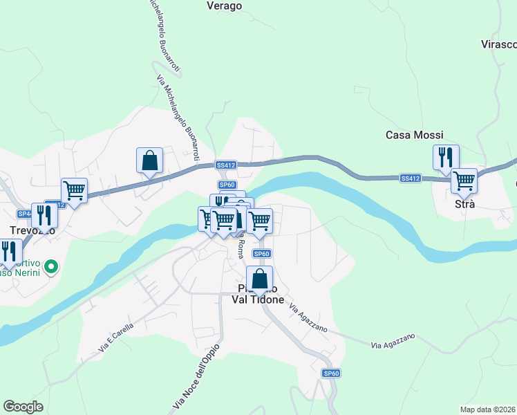 map of restaurants, bars, coffee shops, grocery stores, and more near 1 Via Campo Sportivo in Pianello Val Tidone