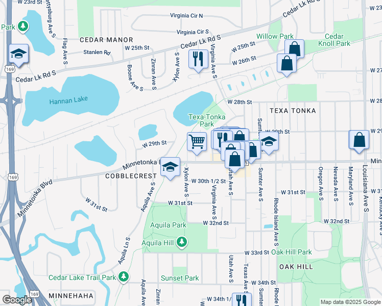 map of restaurants, bars, coffee shops, grocery stores, and more near 2930 Wyoming Avenue South in Minneapolis