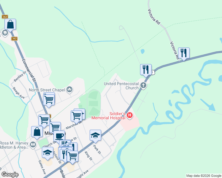 map of restaurants, bars, coffee shops, grocery stores, and more near 16 Pinecrest Drive in Kingston