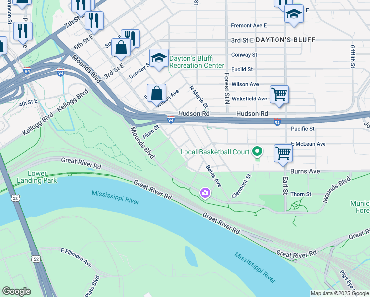 map of restaurants, bars, coffee shops, grocery stores, and more near 699 East Short Street in Saint Paul