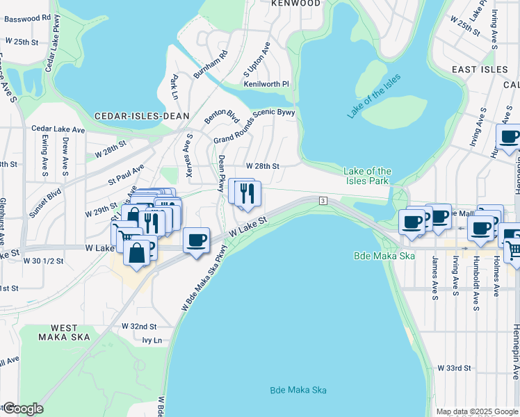 map of restaurants, bars, coffee shops, grocery stores, and more near 2900 Thomas Avenue South in Minneapolis