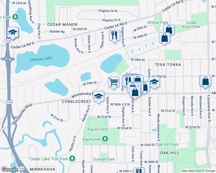 map of restaurants, bars, coffee shops, grocery stores, and more near 2930 Wyoming Avenue South in Minneapolis