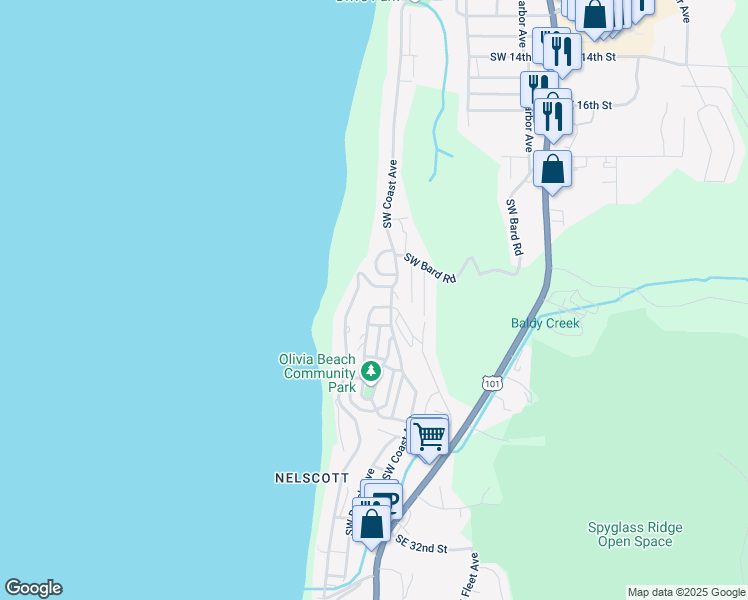 map of restaurants, bars, coffee shops, grocery stores, and more near 2460 Southwest Anchor Avenue in Lincoln City