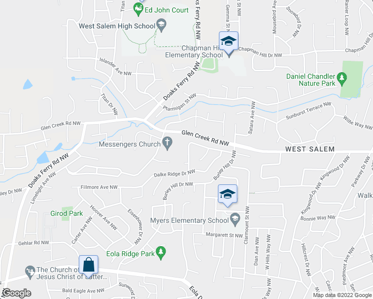 map of restaurants, bars, coffee shops, grocery stores, and more near 1071 Fawn Street Northwest in Salem
