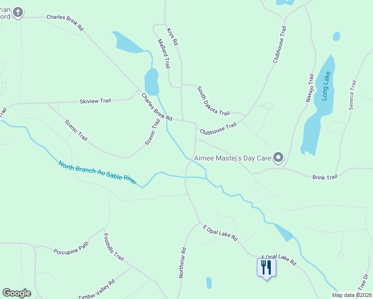 map of restaurants, bars, coffee shops, grocery stores, and more near 5565-5567 Opal Lake Rd in Gaylord