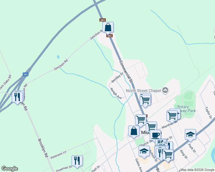 map of restaurants, bars, coffee shops, grocery stores, and more near Reagh Avenue in Middleton
