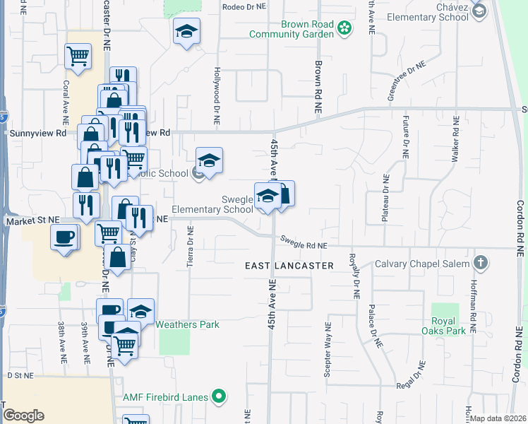 map of restaurants, bars, coffee shops, grocery stores, and more near 1751 Aguilas Court in Salem