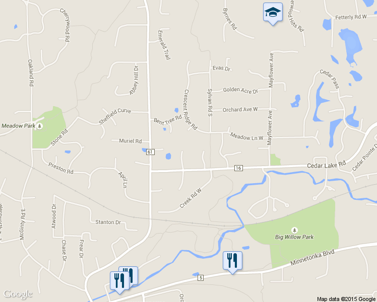 map of restaurants, bars, coffee shops, grocery stores, and more near 2841 Ella Lane in Hopkins