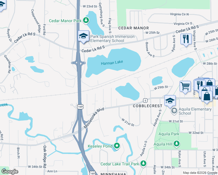 map of restaurants, bars, coffee shops, grocery stores, and more near 2902 Flag Avenue South in Minneapolis