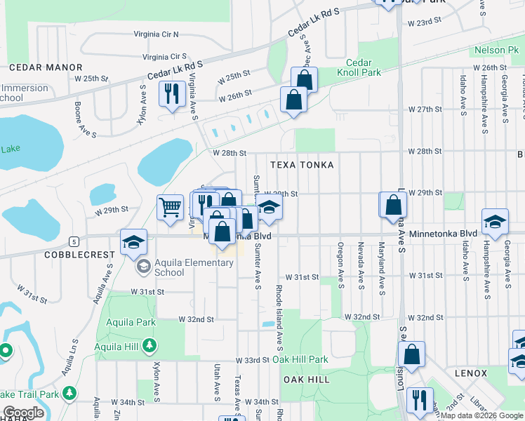 map of restaurants, bars, coffee shops, grocery stores, and more near 2925 Sumter Avenue South in Minneapolis