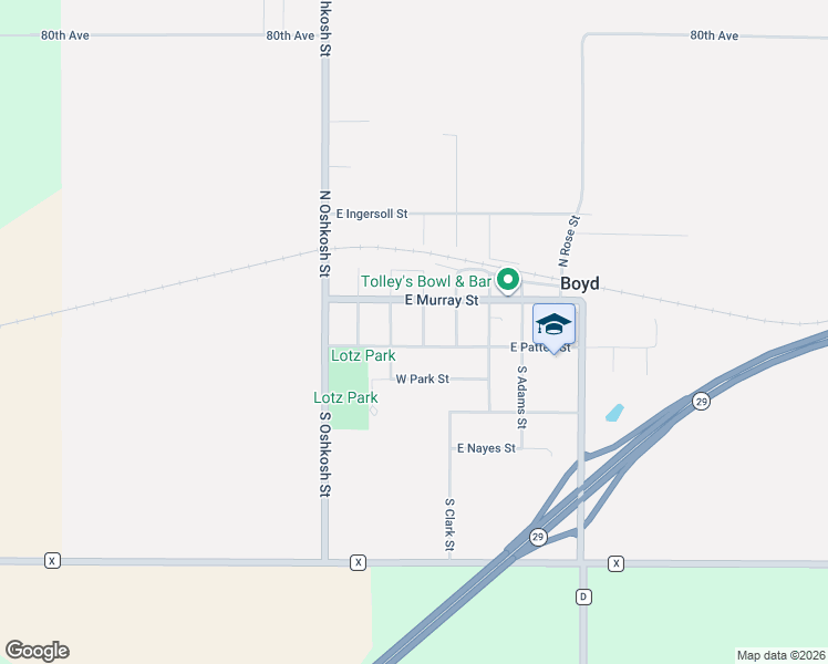 map of restaurants, bars, coffee shops, grocery stores, and more near 106 North Jackson Street in Boyd