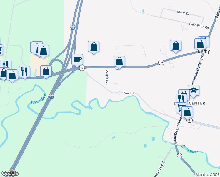 map of restaurants, bars, coffee shops, grocery stores, and more near 592 West Street in Derby
