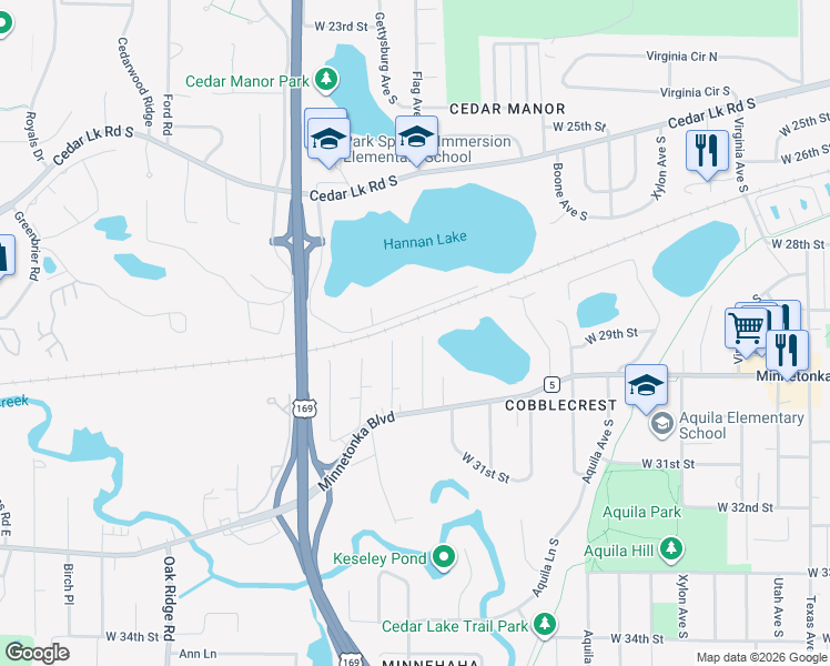 map of restaurants, bars, coffee shops, grocery stores, and more near 2902 Flag Avenue South in Minneapolis