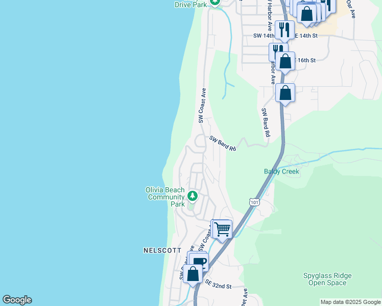 map of restaurants, bars, coffee shops, grocery stores, and more near 2460 Southwest Anchor Avenue in Lincoln City
