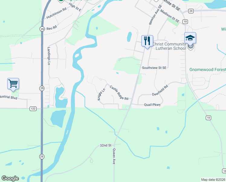 map of restaurants, bars, coffee shops, grocery stores, and more near 1220 Bishop Circle in Watertown
