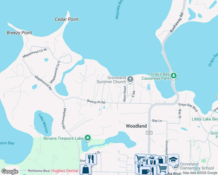 map of restaurants, bars, coffee shops, grocery stores, and more near 18000 Breezy Point Road in Wayzata