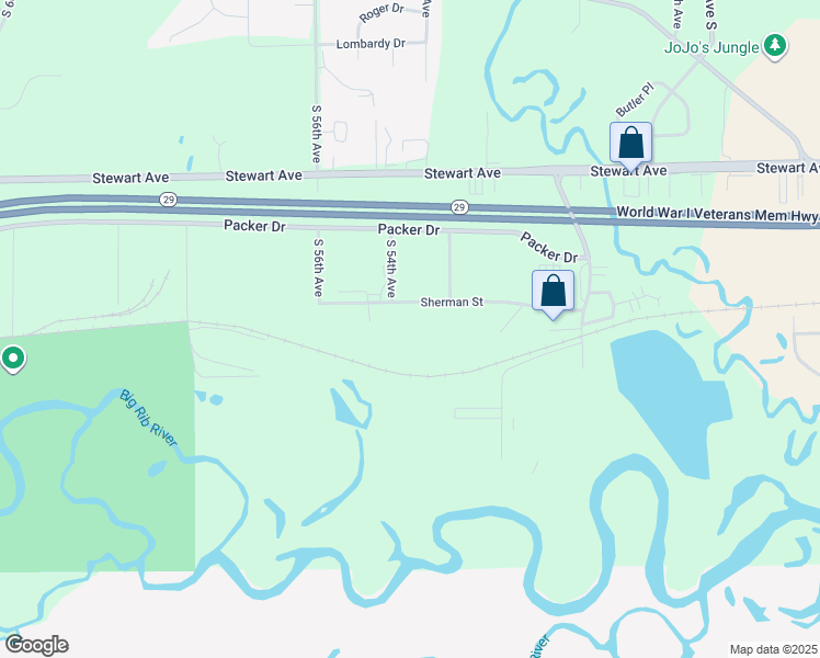 map of restaurants, bars, coffee shops, grocery stores, and more near 5301 Sherman Street in Wausau