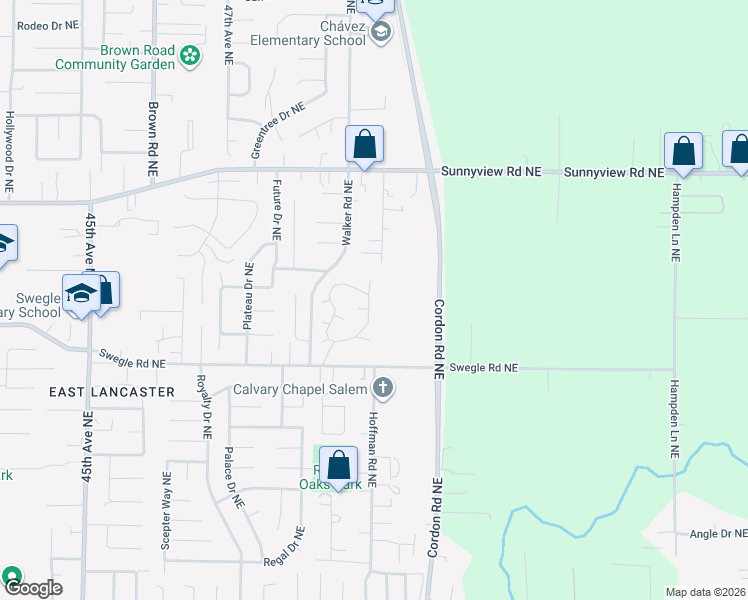 map of restaurants, bars, coffee shops, grocery stores, and more near 4963 Swegle Road Northeast in Salem