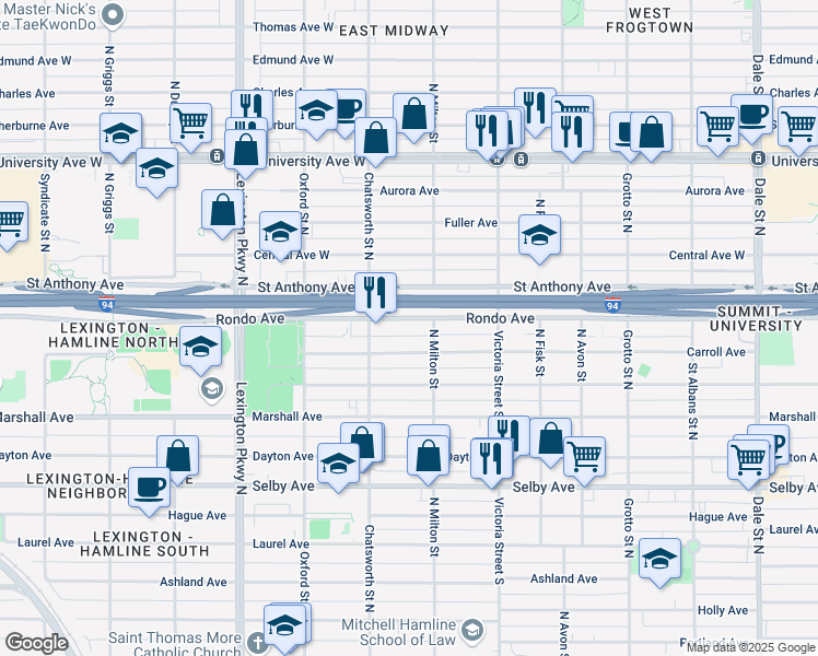 map of restaurants, bars, coffee shops, grocery stores, and more near 931 Carroll Avenue in Saint Paul