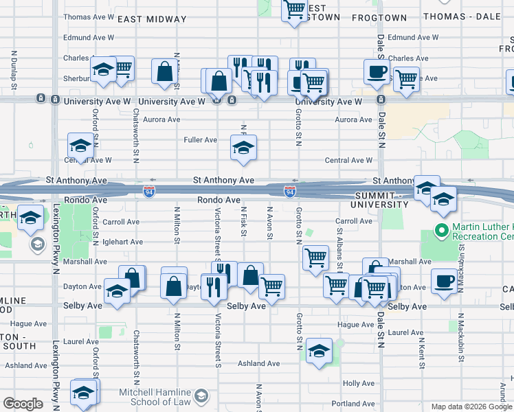 map of restaurants, bars, coffee shops, grocery stores, and more near 783 Carroll Avenue in Saint Paul