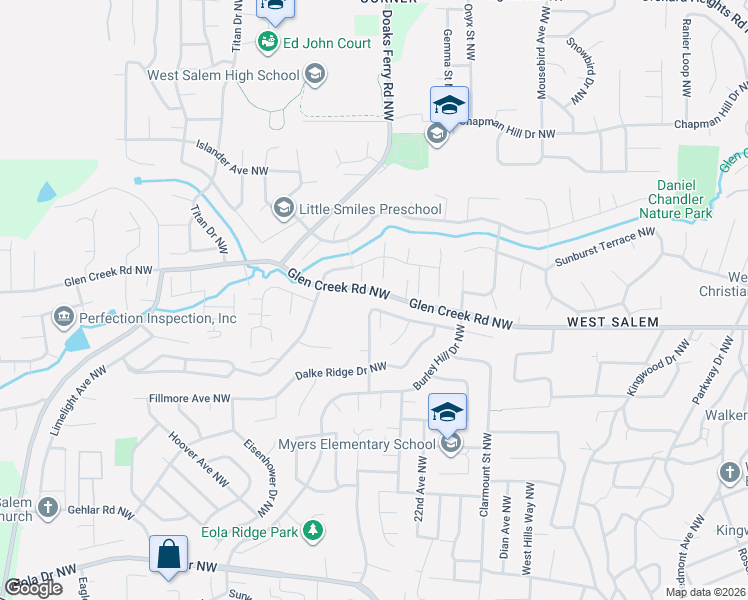 map of restaurants, bars, coffee shops, grocery stores, and more near 1071 Fawn Street Northwest in Salem