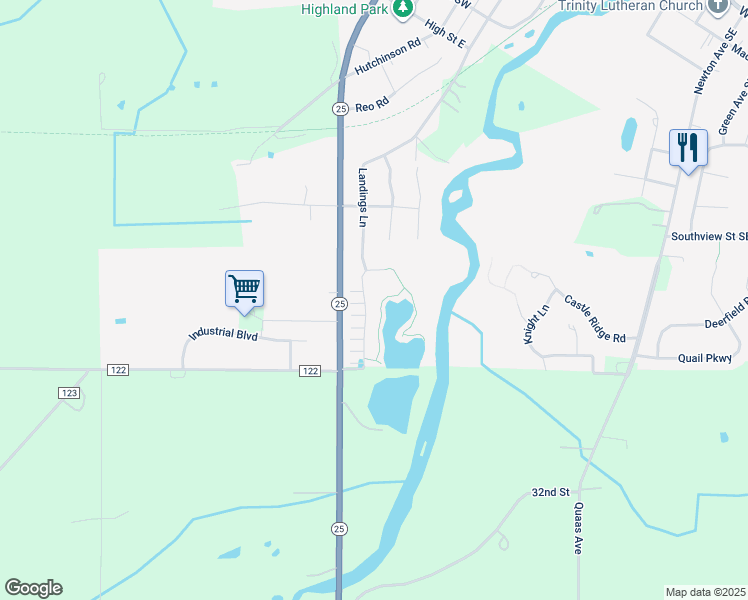 map of restaurants, bars, coffee shops, grocery stores, and more near 1455 Riverpointe Road in Watertown