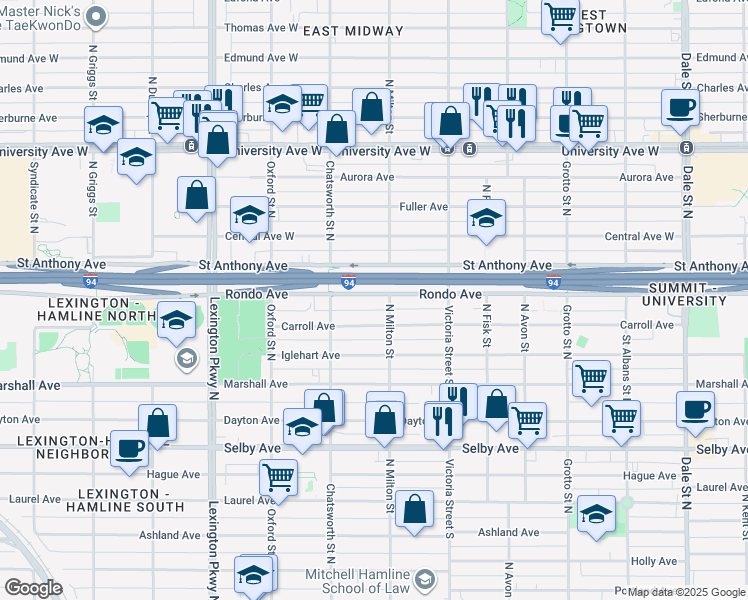 map of restaurants, bars, coffee shops, grocery stores, and more near 931 Carroll Avenue in Saint Paul