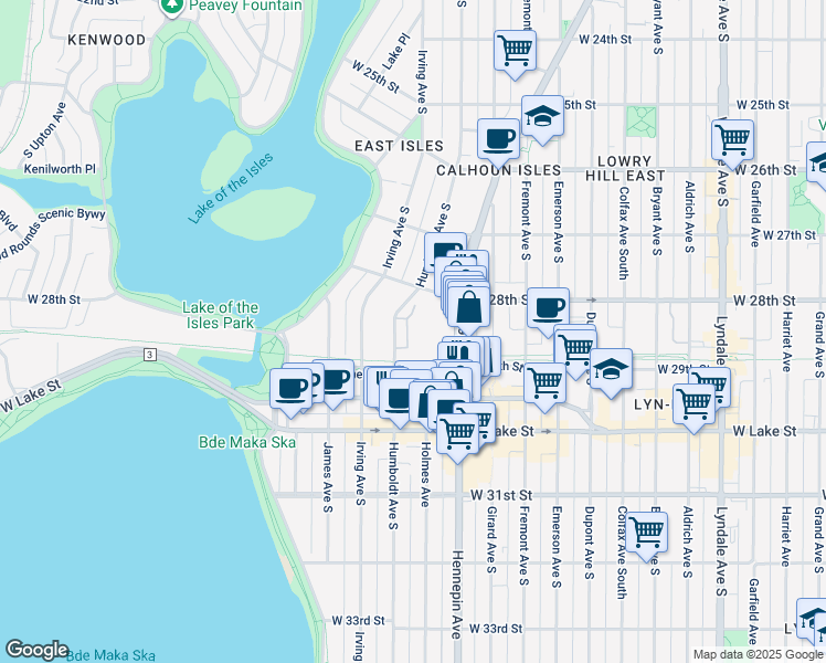 map of restaurants, bars, coffee shops, grocery stores, and more near 2862 Kenwood Isles Drive in Minneapolis
