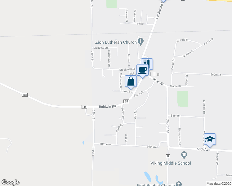 map of restaurants, bars, coffee shops, grocery stores, and more near 306 Himo Street in Woodville