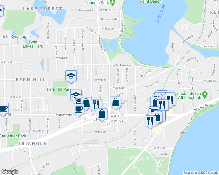 map of restaurants, bars, coffee shops, grocery stores, and more near 2799 France Avenue South in Minneapolis